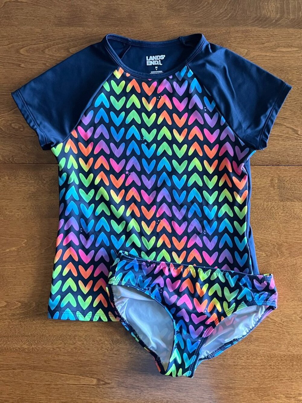 Lands' End rainbow hearts swimsuit M 8